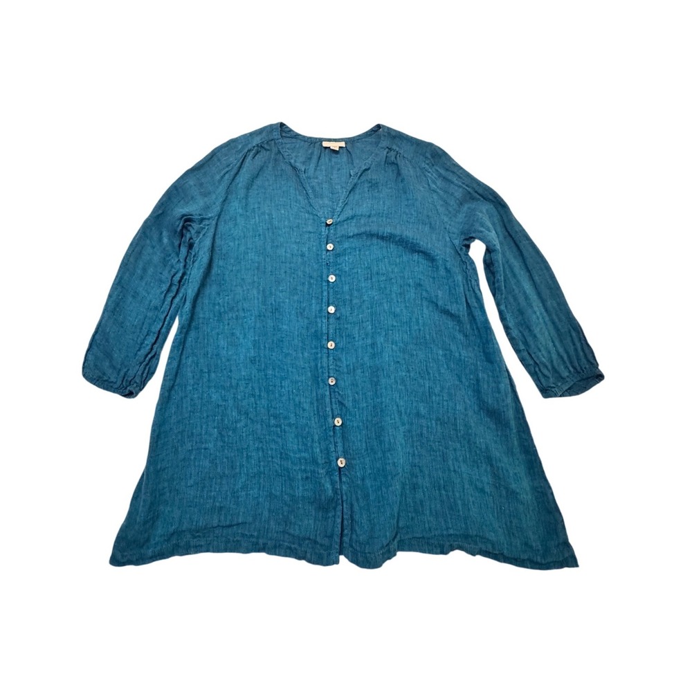 Pure Jill J. Jill Teal Blue 100% Linen Button Front Top Womens Size M Coastal